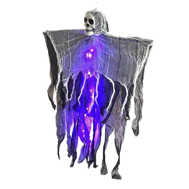 LED Hanging Ghost with Skull – Halloween Outdoor Horror Decoration