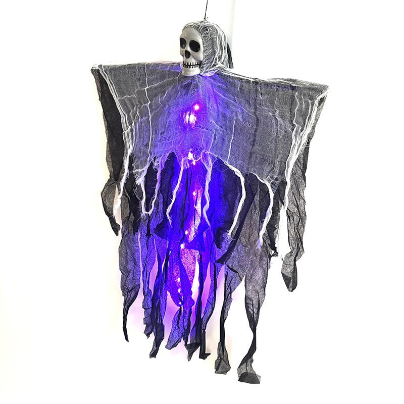LED Hanging Ghost with Skull – Halloween Outdoor Horror Decoration