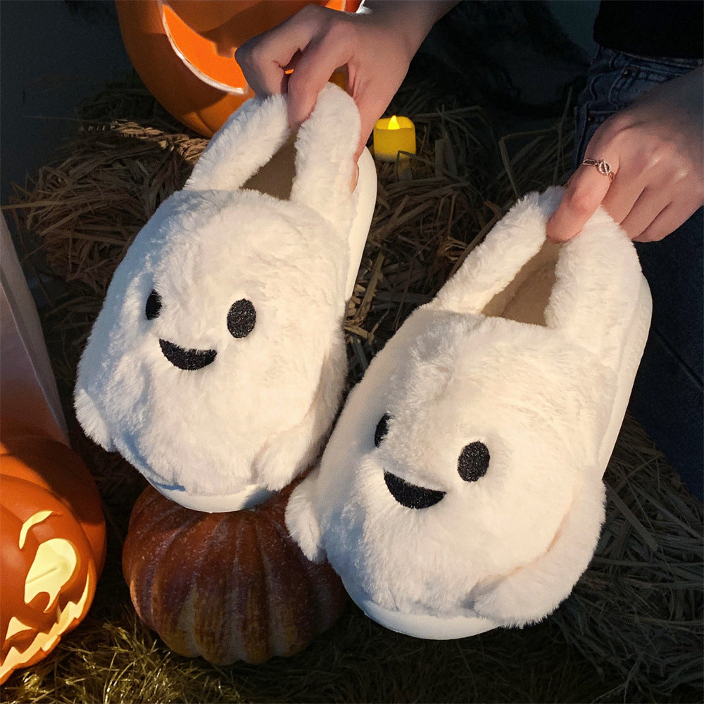 Cute Ghost Plush Slippers – Unisex Halloween Cozy Indoor Shoes