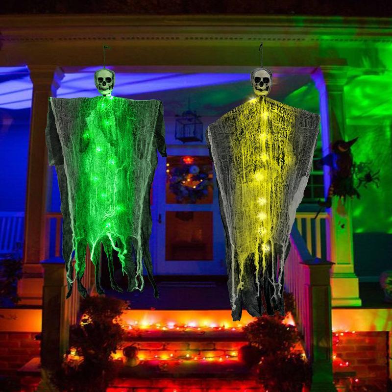 LED Hanging Ghost with Skull – Halloween Outdoor Horror Decoration