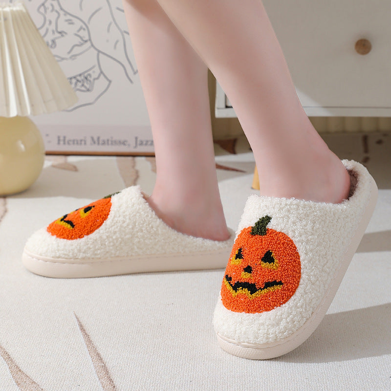 Halloween Pumpkin Slippers – Warm Fuzzy Indoor Shoes for Men & Women