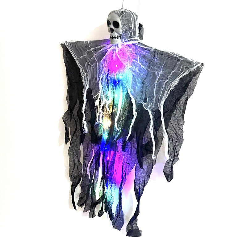 LED Hanging Ghost with Skull – Halloween Outdoor Horror Decoration