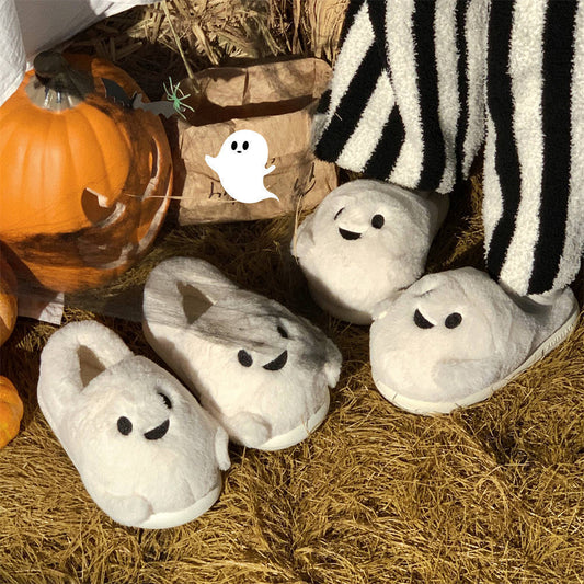 Cute Ghost Plush Slippers – Unisex Halloween Cozy Indoor Shoes