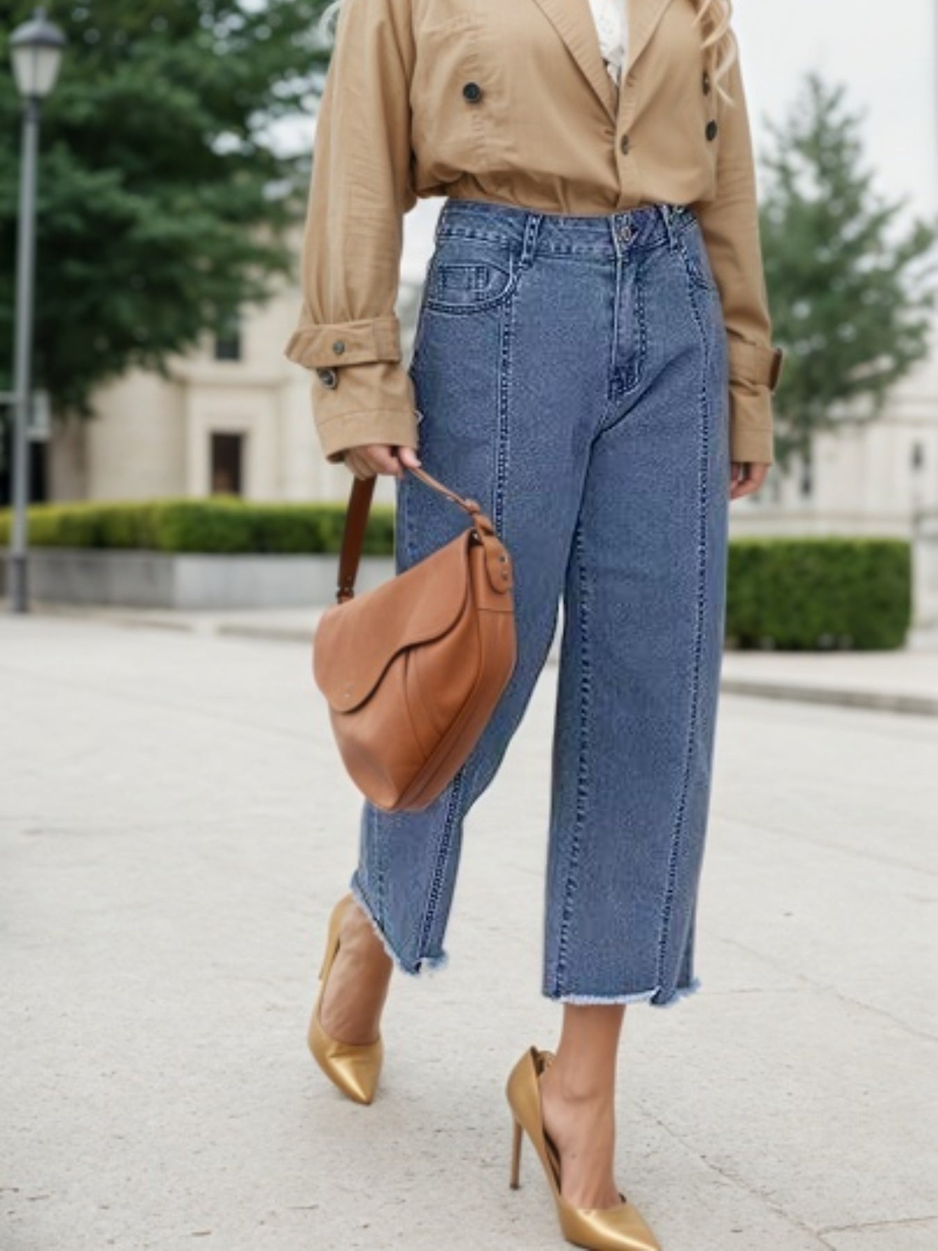 Women’s Plus Size High-Waist Wide-Leg Jeans – 2025 Casual Straight Crop Denim
