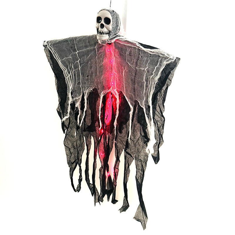 LED Hanging Ghost with Skull – Halloween Outdoor Horror Decoration