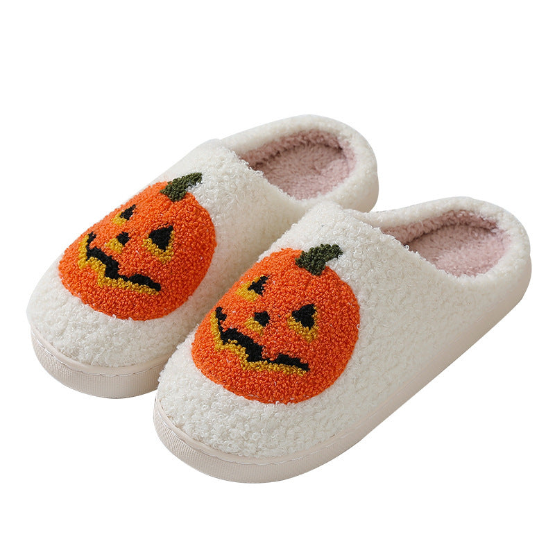 Halloween Pumpkin Slippers – Warm Fuzzy Indoor Shoes for Men & Women