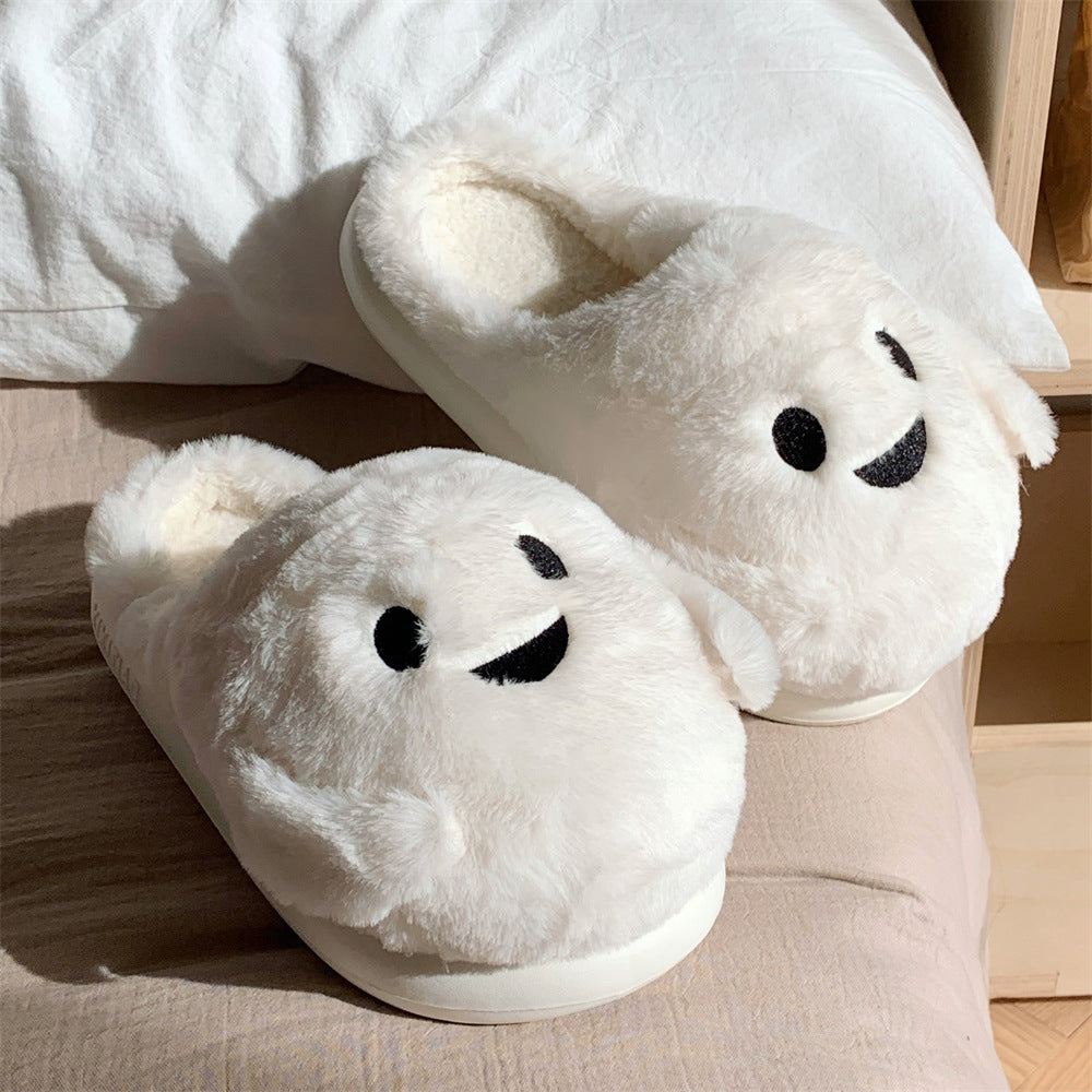 Cute Ghost Plush Slippers – Unisex Halloween Cozy Indoor Shoes