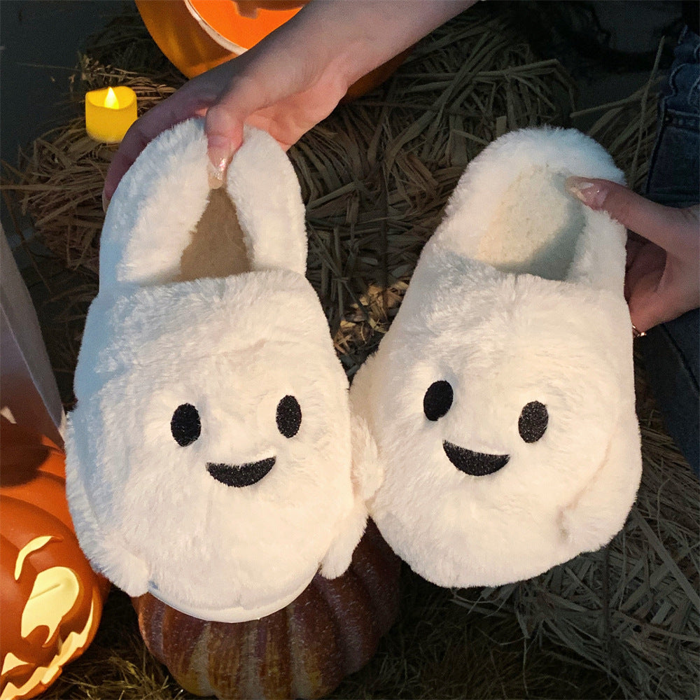 Cute Ghost Plush Slippers – Unisex Halloween Cozy Indoor Shoes