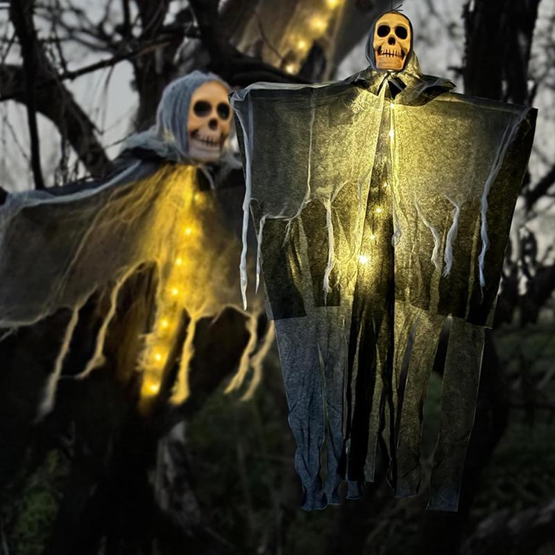 LED Hanging Ghost with Skull – Halloween Outdoor Horror Decoration