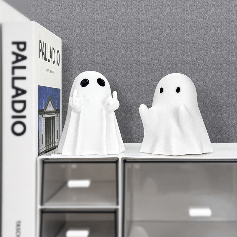 Cool Halloween Ghost Figurines Set – Funny Middle Finger, Sunglasses & Pumpkin Ghost Decorations