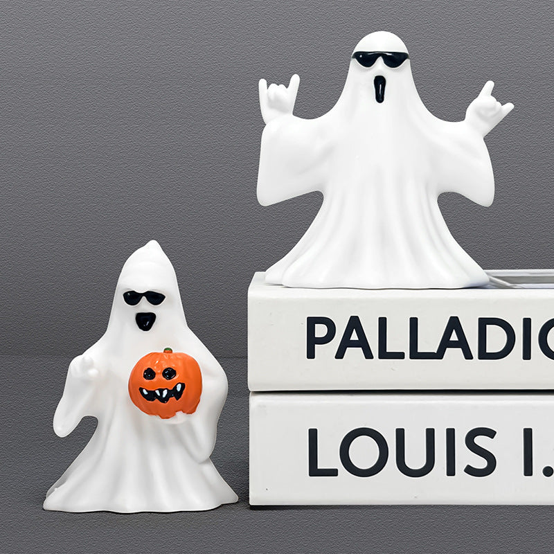 Cool Halloween Ghost Figurines Set – Funny Middle Finger, Sunglasses & Pumpkin Ghost Decorations