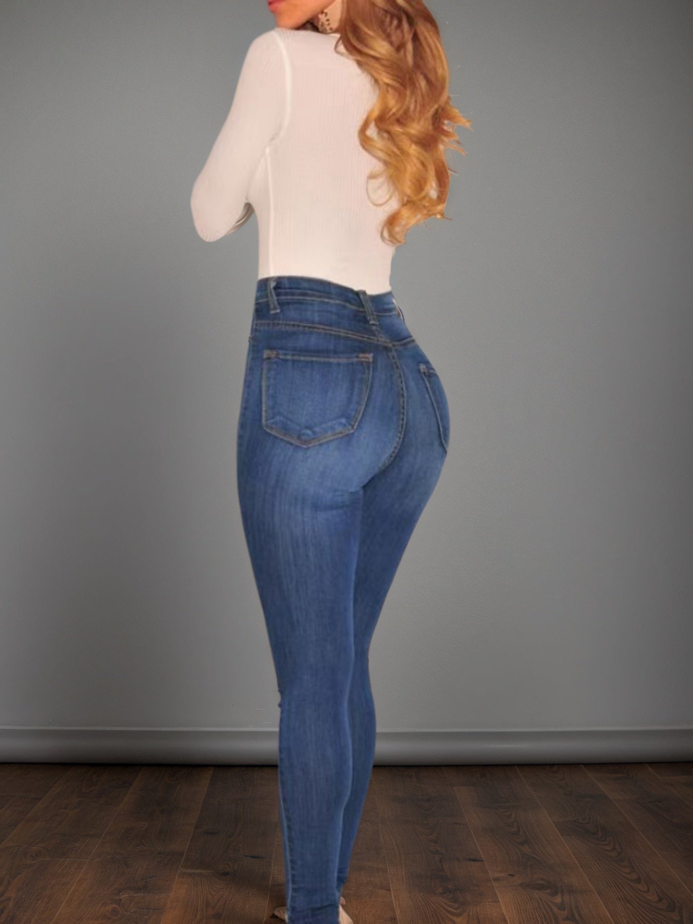 Women’s High-Waisted Button-Up Skinny Jeans – Stylish & Comfortable Fit