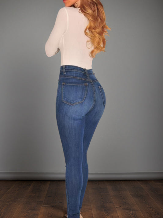 Women’s High-Waisted Button-Up Skinny Jeans – Stylish & Comfortable Fit