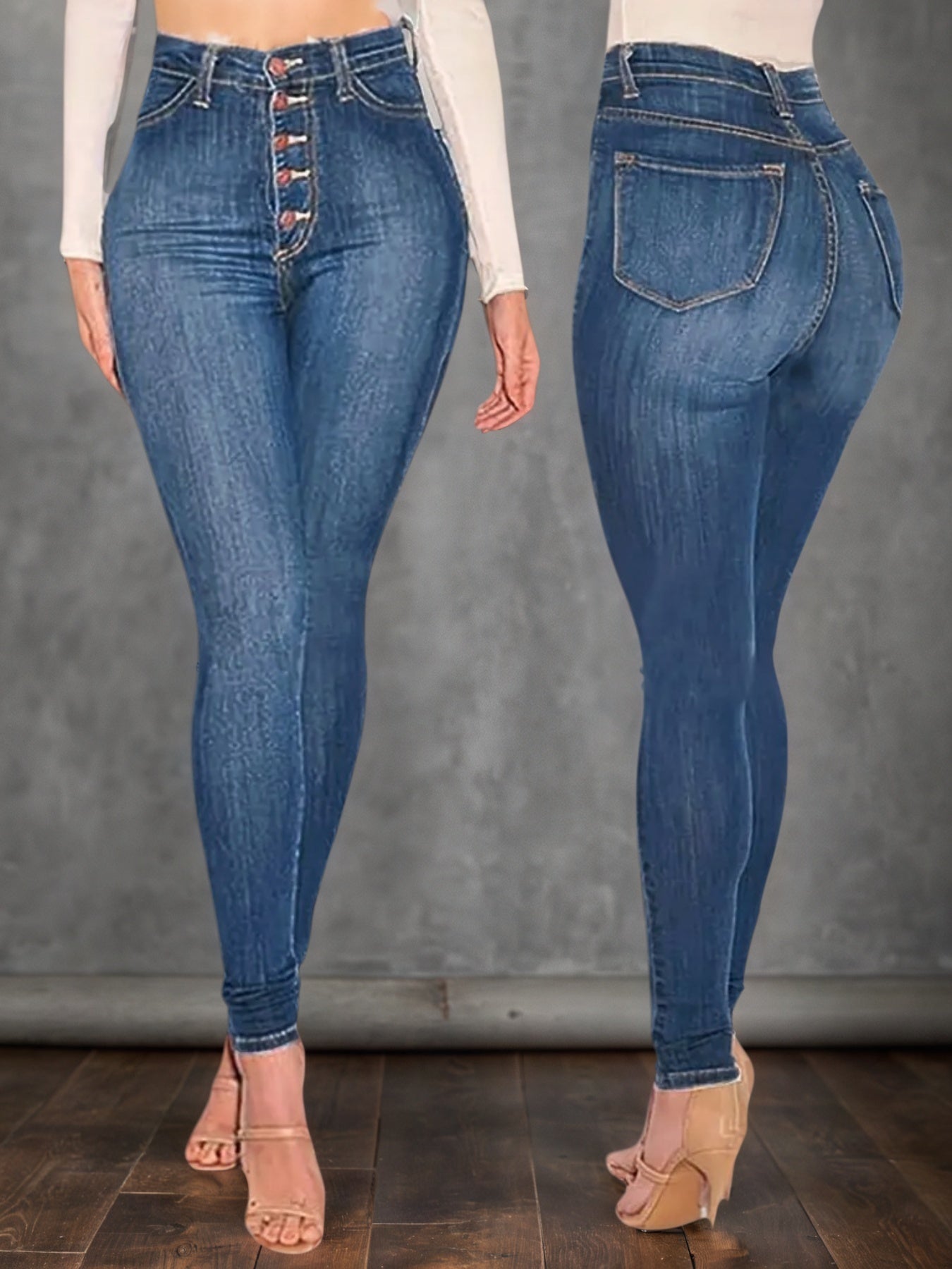 Women’s High-Waisted Button-Up Skinny Jeans – Stylish & Comfortable Fit