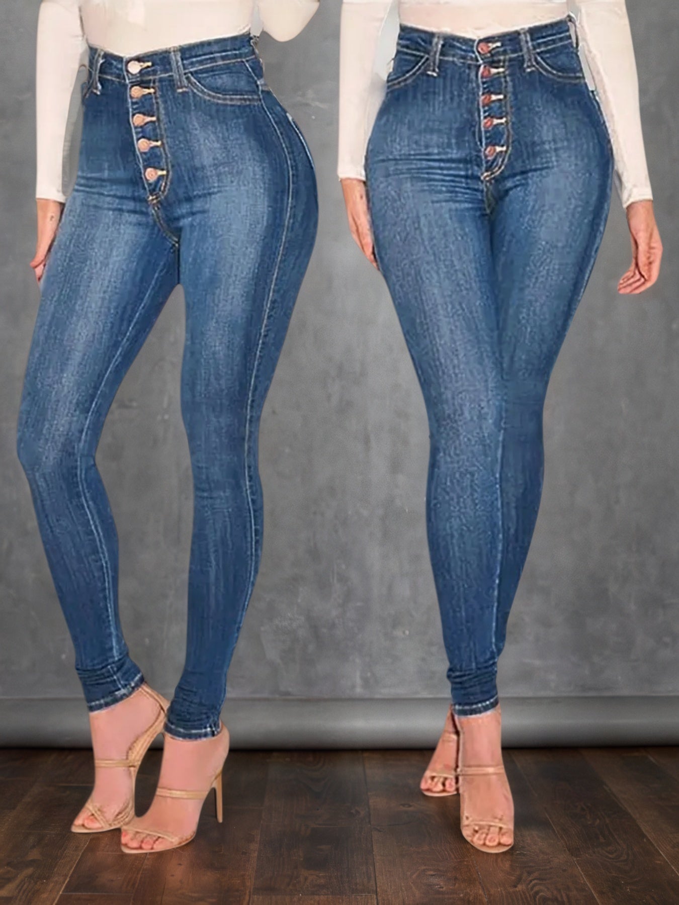 Women’s High-Waisted Button-Up Skinny Jeans – Stylish & Comfortable Fit