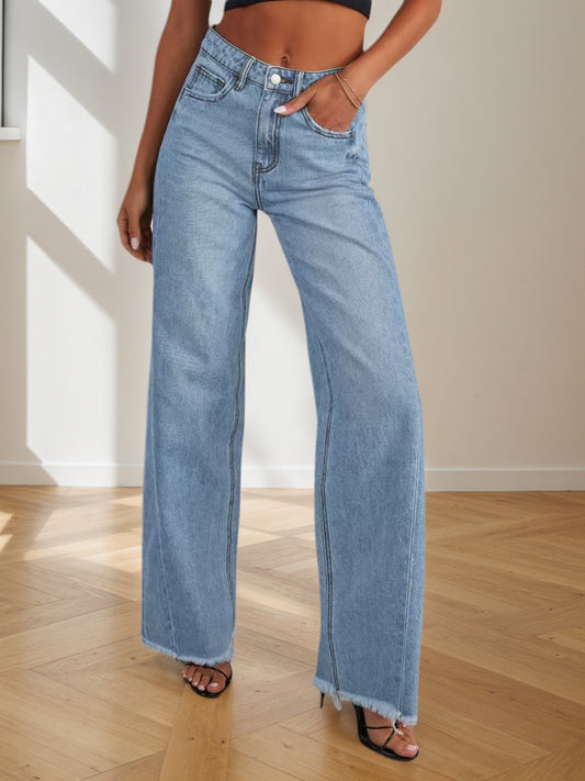 Women’s Wide-Leg Denim Jeans – 2025 Casual High-Waist Straight Fit