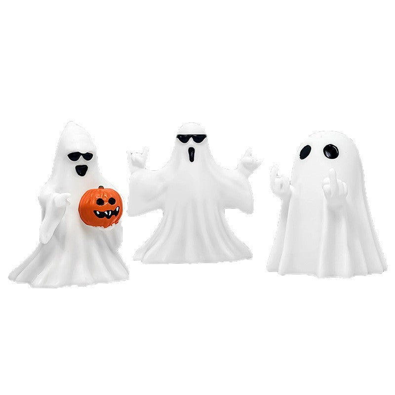 Cool Halloween Ghost Figurines Set – Funny Middle Finger, Sunglasses & Pumpkin Ghost Decorations