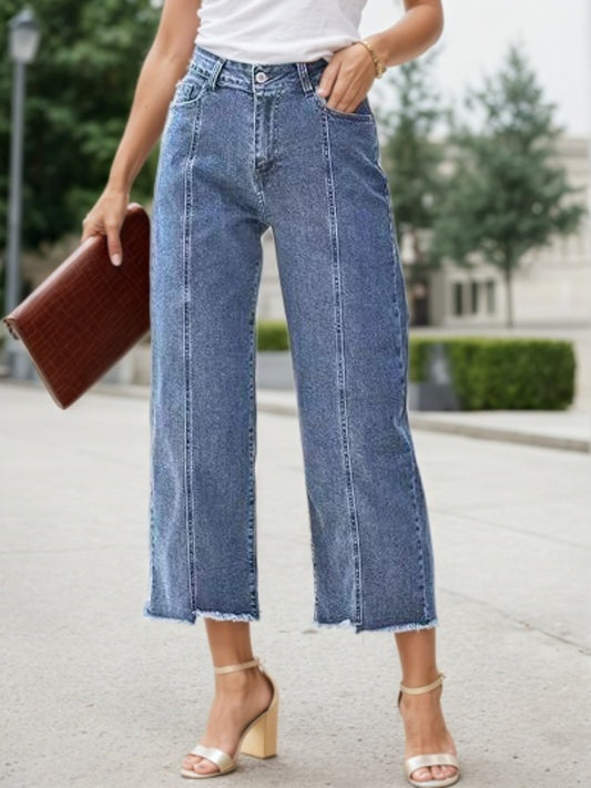 Women’s Plus Size High-Waist Wide-Leg Jeans – 2025 Casual Straight Crop Denim