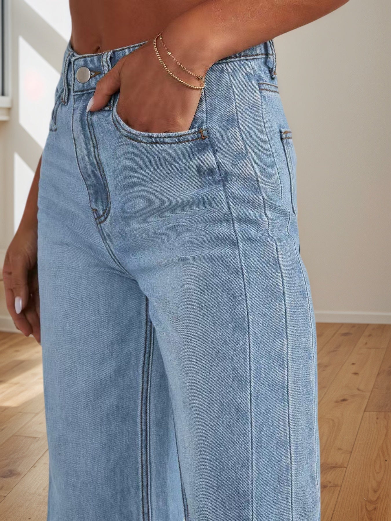 Women’s Wide-Leg Denim Jeans – 2025 Casual High-Waist Straight Fit