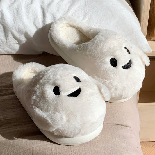 Cute Ghost Plush Slippers – Unisex Halloween Cozy Indoor Shoes